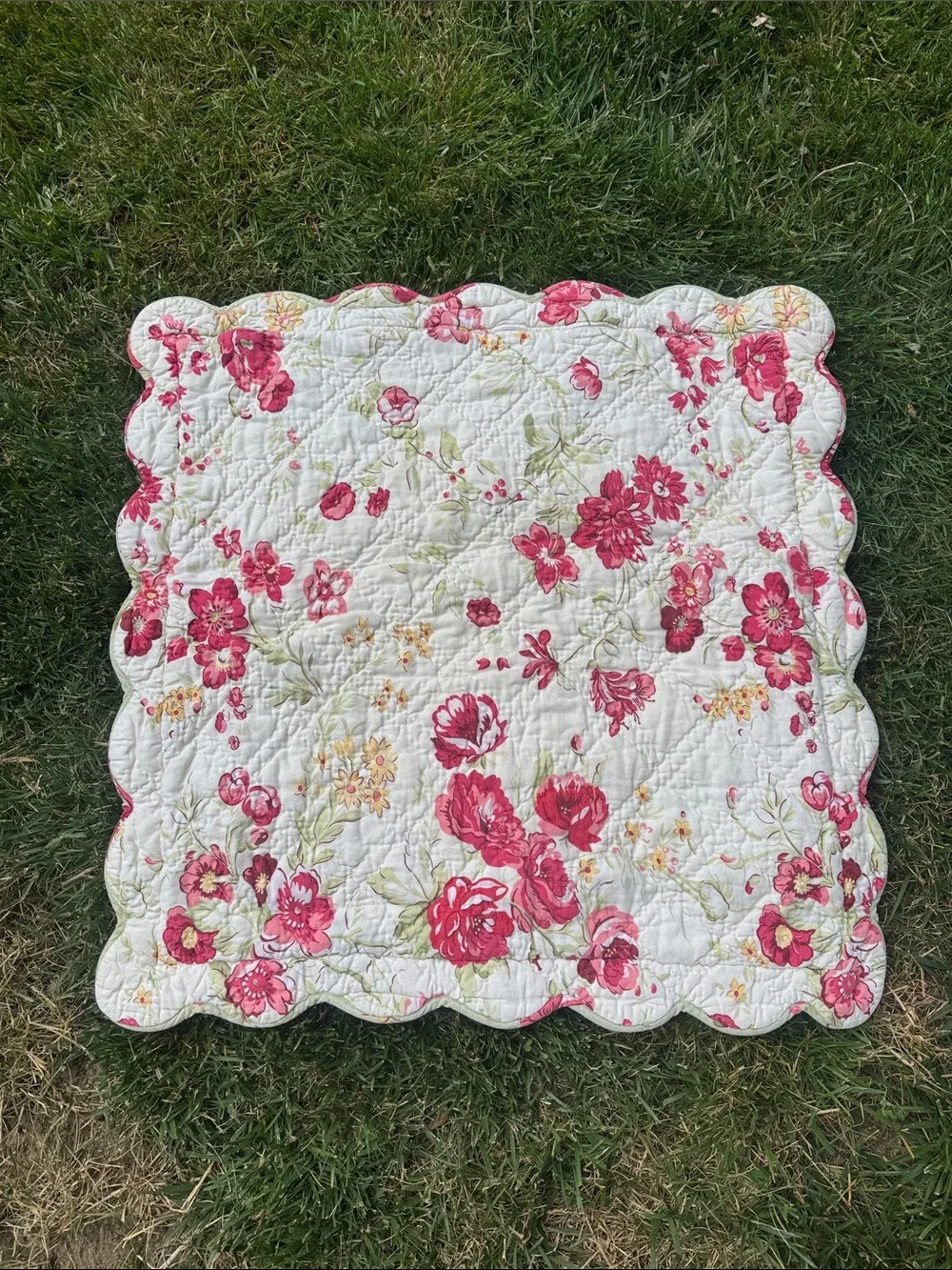 PotteryBarn Floral Quilted Pillow Case in Sage Green and Rose